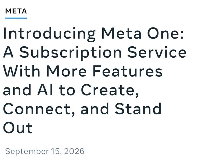 FindleyFinsance's tweet photo. On September 15th, 
$META
 released Meta One:

"Today, we’re introducing Meta One: a new subscription service that brings more value to the apps and experiences billions of people already use — with plans for individuals, creators, and businesses." https://t.co/4gpXytV3o8