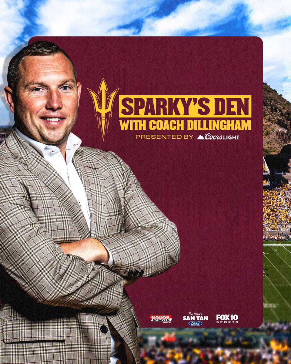 TheSunDevils's tweet photo. Tune in tonight at 6 pm MST on ESPN 620 AM for Sparky's Den with Coach Dillingham, presented by Coors Light. Listen live as Coach Dillingham and co-host Luke Lapinski preview the Union Jack Classic in London!

Watch previous episodes of Spayk's Den here - https://t.co/WN1GlKHDDz

#ForksUp /// @SunDevilPBP