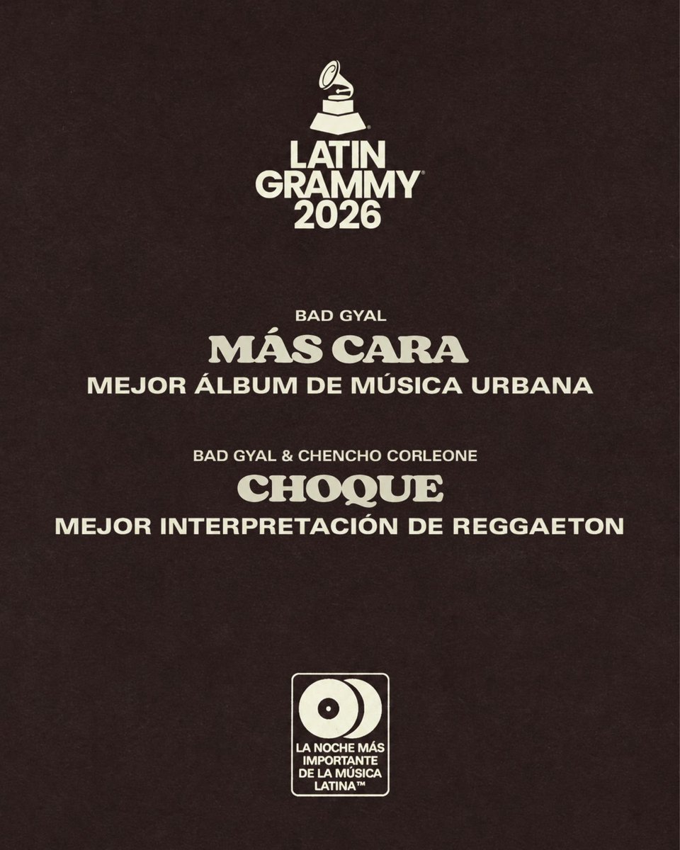 BadGyalItaly's tweet photo. 🚨 Bad Gyal fue nominada a los Latin Grammys en las categorías:

- Mejor Álbum de Música Urbana: Más Cara

-Mejor interpretación del reggaetón: Choque (Ft. Chencho Corleone) 🚨 https://t.co/1NzWPFhTj2