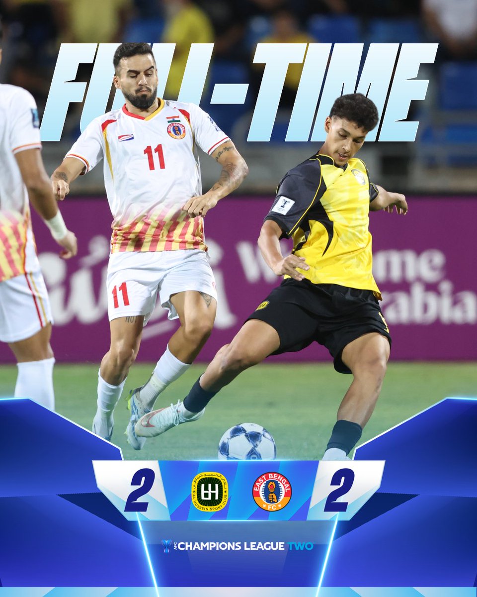 TheAFCCL's tweet photo. FT | ๐ฏ๐ด Al Hussein 2๏ธโฃ-2๏ธโฃ East Bengal FC ๐ฎ๐ณ
The hosts rally late to ensure the points are shared!
#ACLTwo | #HUSvEB https://t.co/Oty7mU2l2y