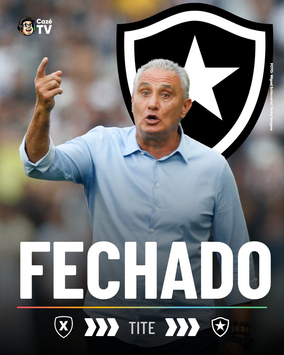CazeTVOficial's tweet photo. Botafogo 🥾🔥 + Tite 👨‍🏫 = 👀

O Glorioso e o Staff do técnico Tite já estão com TUDO CERTO para que o treinador mais consagrado da sua geração seja o novo comandante do Alvinegro ⭐

Será que o Fogão vai pras cabeças com o Adenor no comando? 🤔

🗞️: O Globo/ JP Fragoso https://t.co/XFXE5uSjMl