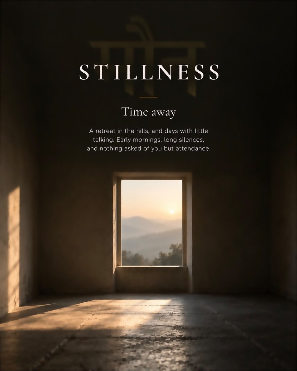 NamahLife's tweet photo. Time away.

A retreat in the hills. Early mornings, long silences,
and nothing asked of you but attendance.

A place to set down the week and be still.

#namahlife #retreat #stillness #vipasana https://t.co/RZBd1L86hd