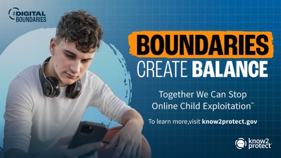 SchoolSafetyGov's tweet photo. From scrolling through social media to online gaming, @Know2Protect has tips to help teens set healthy #DigitalBoundaries and be safer online. Display this poster in classrooms, hallways, and other school areas to remind students what they can do: https://t.co/e8XhYY4Bzb https://t.co/PSjlO1GN9R
