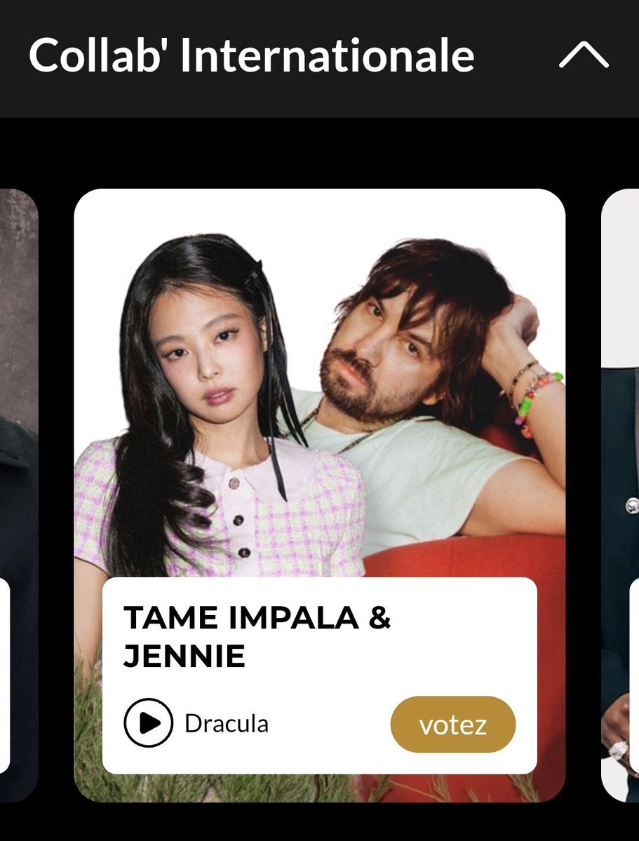 JennieKimData's tweet photo. “Dracula (JENNIE REMIX)” by #JENNIE &amp; Tame Impala is nominated for the “International Collaboration” category at the NRJ Music Awards 2026! 🏆

Go vote now! 🗳️
🔗: https://t.co/7sh9C9PJuo https://t.co/sfSVwUJa2U