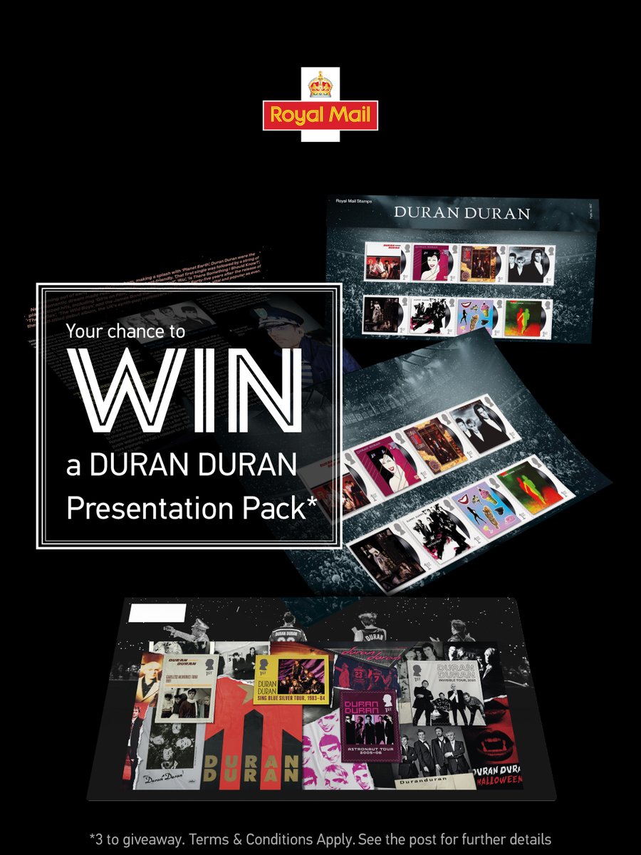 RoyalMailStamps's tweet photo. Here's your chance to a win Duran Duran Presentation Pack
 
Q. What's the name of Duran Duran's most recent studio album?
 
To enter, like + RT + reply with the correct answer by 11:59pm on 22/09/2026
 
18+ UK only. Ts &amp; Cs: https://t.co/aOcdDQVLQI https://t.co/BOGY8ErBWZ