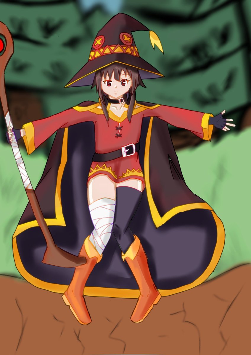 NeoDarlokV2's tweet photo. Megumin de nuevo pero ahora con fondo y mejor lineart  #Megumin #めぐみん #KonoSuba #このすば https://t.co/suzrrm2pn0