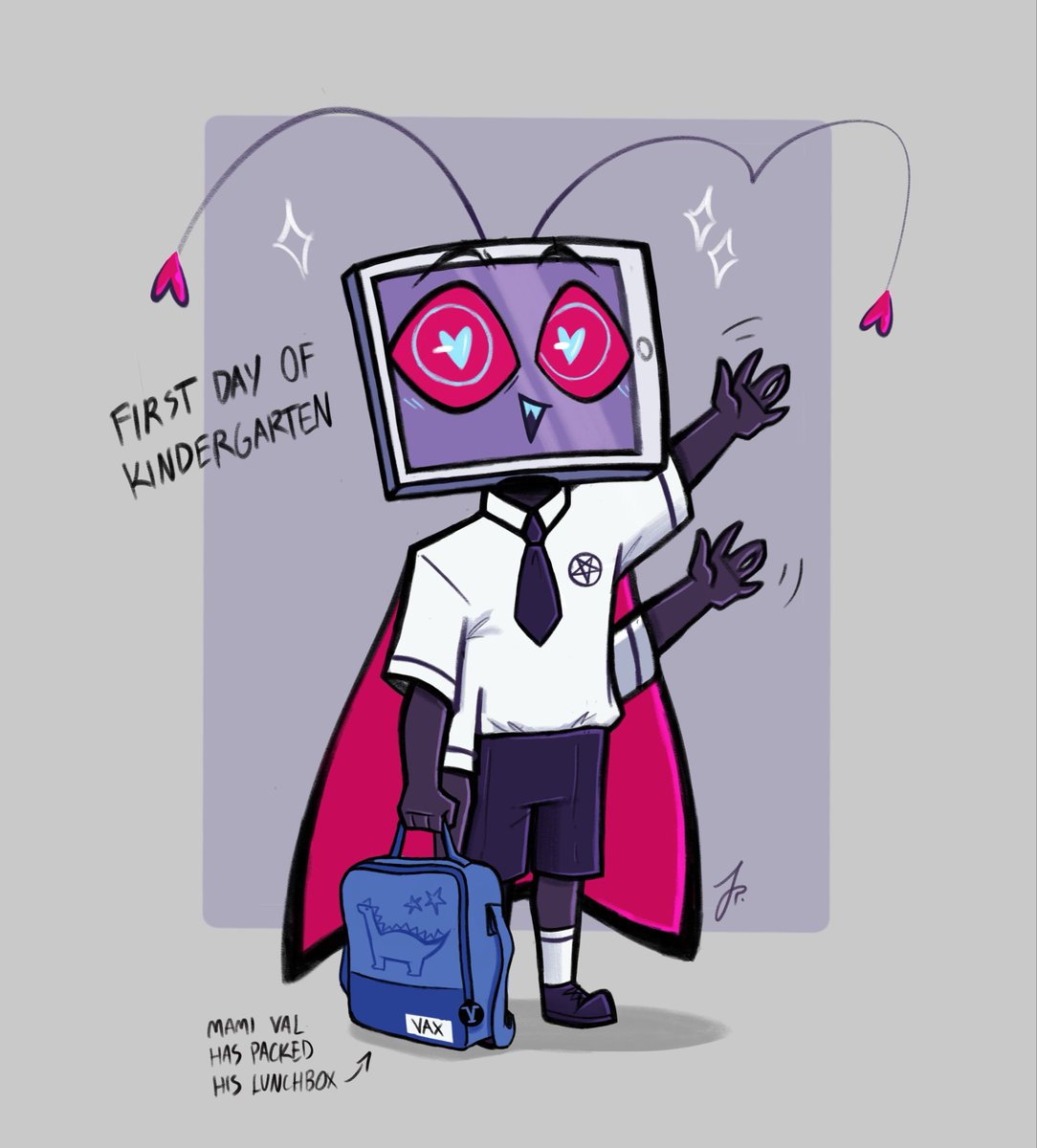 Msj07judith's tweet photo. Vax has turned five and is about to start kindergarten💜🤭

#Hazbinhotel #VoxVal #Staticmoth #Vax https://t.co/tRQgVQT7V1