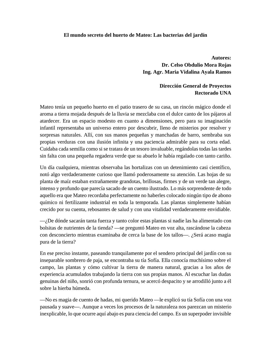 mist_py's tweet photo. Autores:
Dr. Celso Obdulio Mora Rojas
Ing. Agr. Maria Vidalina Ayala Ramos
Dirección General de Proyectos
Rectorado UNA
Título: El mundo secreto del huerto de Mateo: Las bacterias del jardín @conacytparaguay @IntMicroDay https://t.co/iFFzYpBL6R
