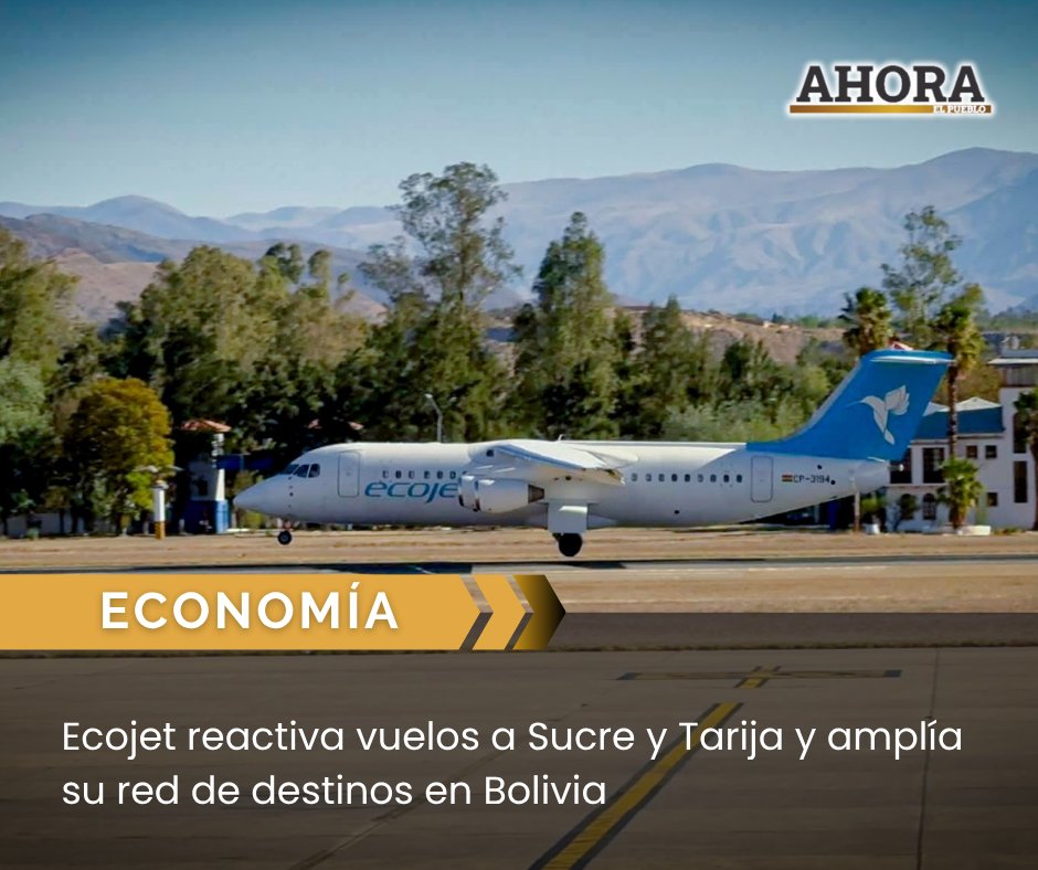 ahora_elpueblo's tweet photo. ECOJET REACTIVA VUELOS A SUCRE Y TARIJA
La aerolínea incorporó seis frecuencias semanales a Sucre y cuatro a Tarija, ampliando su red de destinos y la conectividad interna.
Lee la nota aquí ⤵️ https://t.co/dxAOdgzf3Q
#Ecojet #Sucre #Tarija https://t.co/UIF721OmVK