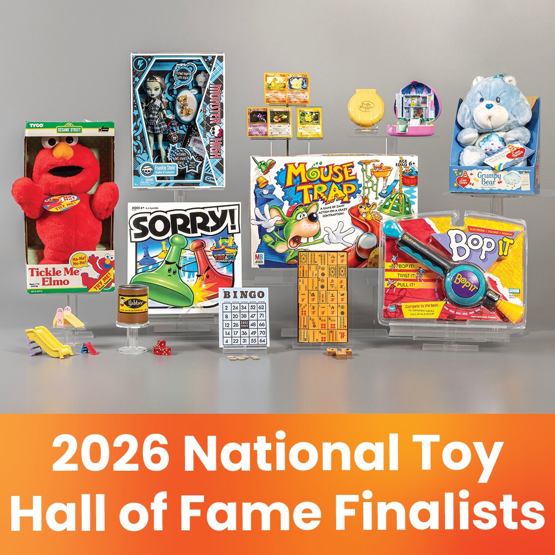 museumofplay's tweet photo. The 2026 National Toy Hall of Fame finalists🤩. Which finalist do you think deserves a spot in the Hall of Fame? Vote for your favorite at https://t.co/abzW5JZmaE
#Bingo #BopIt #CareBear #Mahjong #MonsterHigh #MouseTrap #Pokémon #PollyPocket #Slide #Sorry #TickleMeElmo #Yahtzee https://t.co/Je00PjFTzt