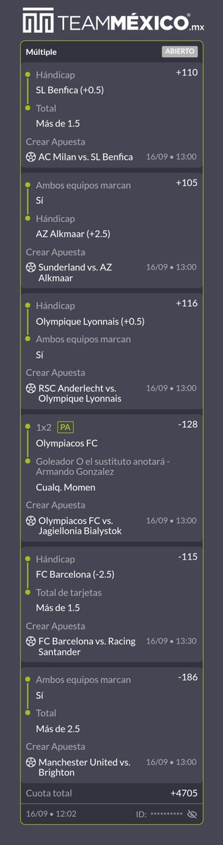 WinyOver's tweet photo. ¡¡BUENAS TARDES INDEPENDIENTES!!

Vamos a dar el grito de alegría (Que ya estamos de verde) con este súper parlay soñador para la jornada de la tarde, incluyendo a nuestros paisano Armando González y Mateo Chávez!!🇲🇽🇲🇽🇲🇽

Deja tu Like si vas conmigo.

Metí una apuesta en Team México, ármate el mismo ticket dando click aquí:
https://t.co/dw5GRRYZic

#Freepick #Pick #EuropaLeague #UEL #LaLiga #EFLCup #Manchester #ManUtd #Barcelona #Milan #Benfica #Olympiacos #Hormiga #AZAlkmaar #Chavez #WinyOver