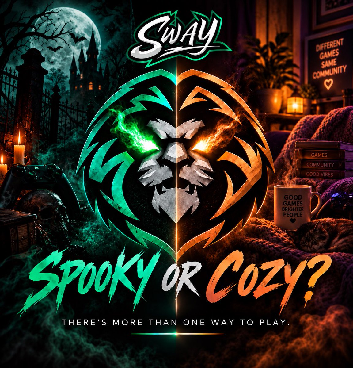 SwayGG's tweet photo. 👻 SPOOKY or ☕ COZY?

Your October doesn’t have to look like everyone else’s.

Maybe you’re here for the scares. Maybe you’d rather curl up with a cozy game or try something completely outside your usual rotation.

There’s more than one way to play. 🎮

#SwayFam https://t.co/eJ1KST84tK