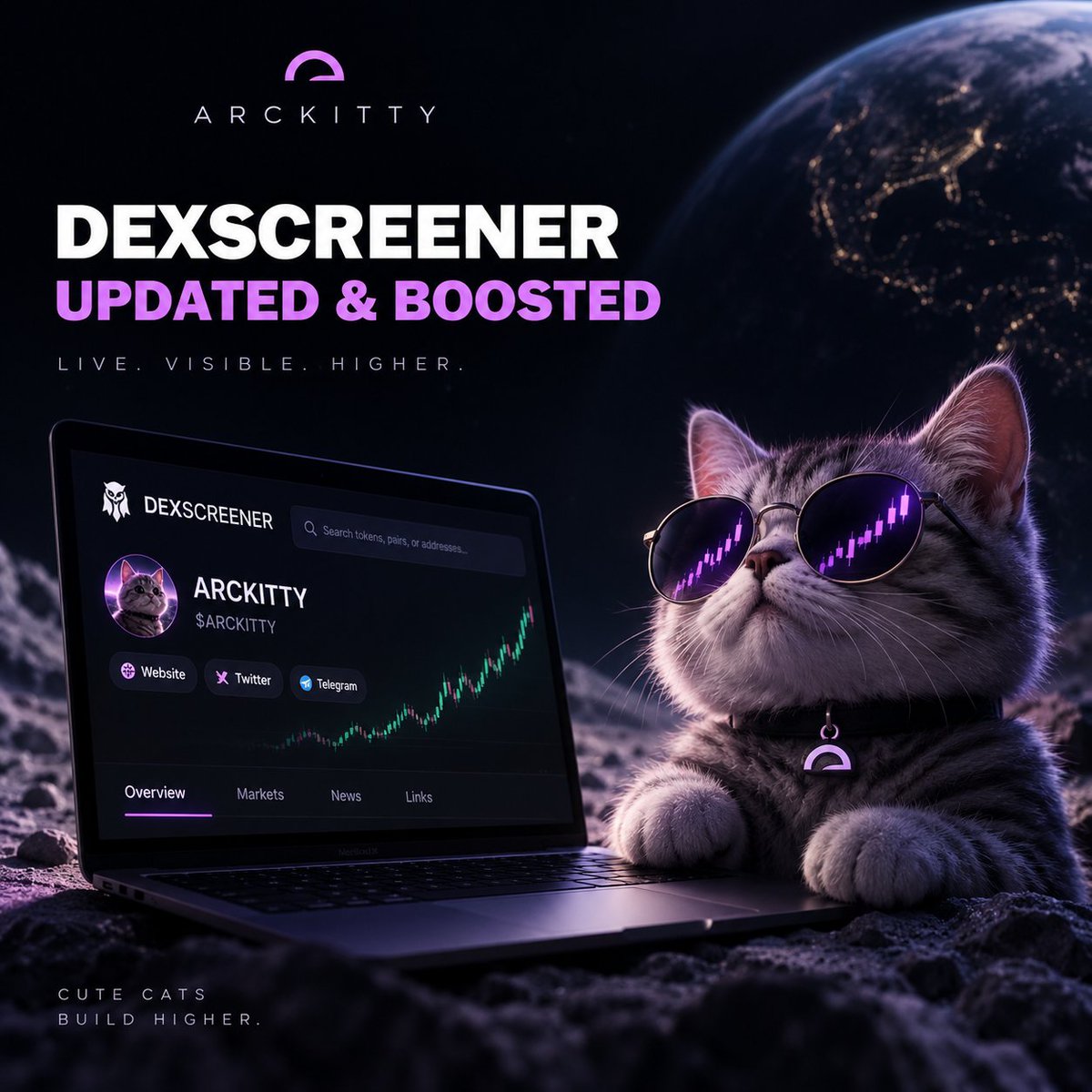 arckitty_meow's tweet photo. DEXSCREENER UPDATED &amp; BOOSTED 🚀
$ARCKITTY is now fully updated on DexScreener — profile, socials and links are live.
Boost is active. ���💜
CUTE CATS BUILD HIGHER. #dexscreener #boost https://t.co/MBTJY8Q2oS
