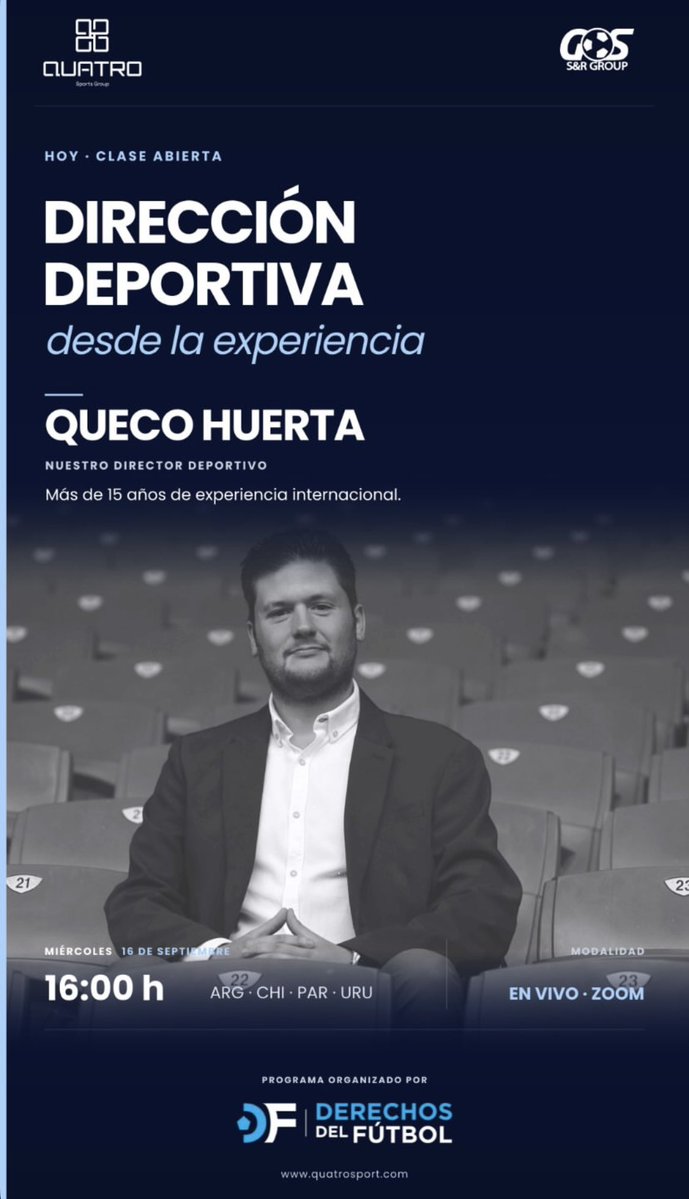 QuecoDD's tweet photo. Cruzamos el charco 🇦🇷 🇨🇱 🇵🇾 🇺🇾 ⚽️🧉
#Masterclass #DirectorDeportivo
#QuatroSportsGroup #GoalSRGroup
#DerechosDelFútbol #Argentina #Chile #Paraguay #Uruguay #Fútbol #Internacional #DirecciónDeportiva #GestiónDeportiva #GerenciaDeportiva #MánagerDeportivo #DesdeLaExperiencia https://t.co/VMJxsAHPd4