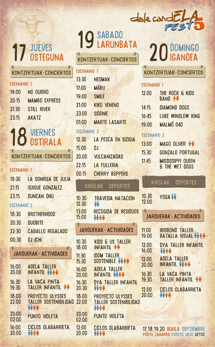 dalecandela's tweet photo. ¡Aquí están los horarios del DalecandELA Fest 5!🎸
Guarda este post y empieza a decidir qué conciertos no te vas a perder. 👀

📅17, 18, 19 y 20 de septiembre
📍Puerto Viejo de Getxo
🎟️Entrada gratuita

#DalecandELAfest5 #DalecandELA #Getxo #ELA https://t.co/HcY72ATRJ3