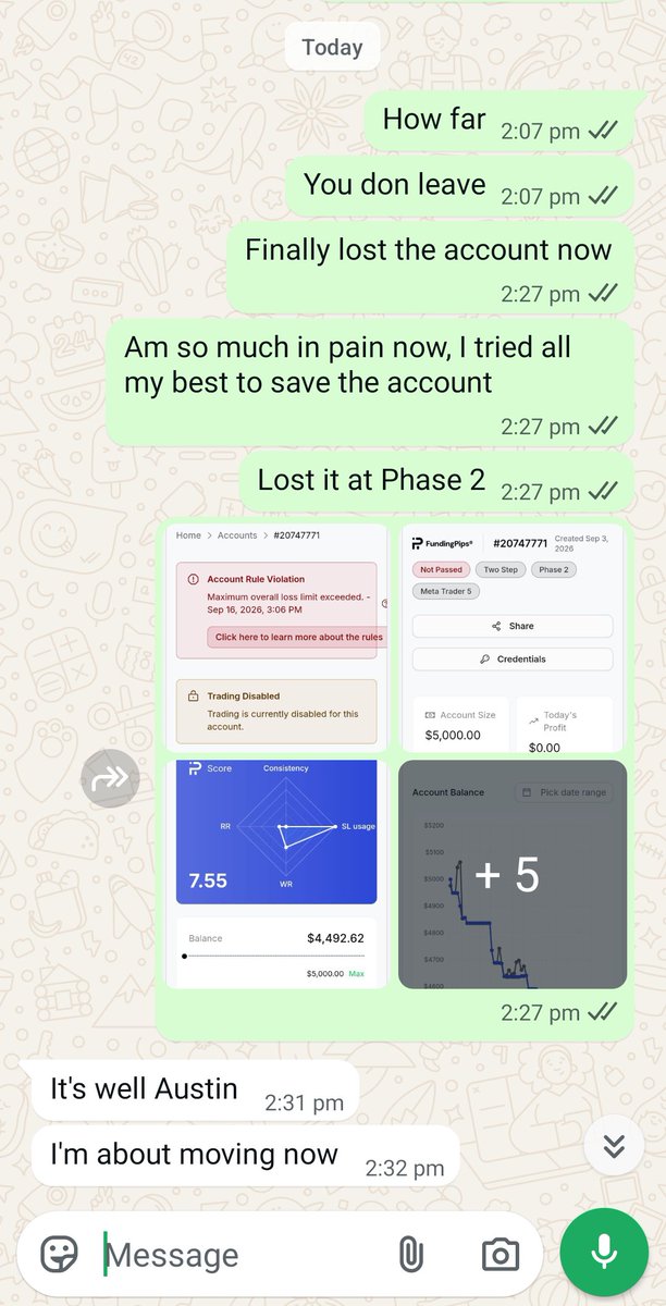 Austine_Borrest's tweet photo. Greetings to fundings family. @Khldfx @fundingpips.

This is me trying my luck. This is the second time am losing an account being bought for me by a friend. Dear @Khldfx I have seen how you generously support young traders, https://t.co/atsMuXKgYM