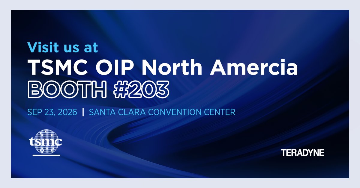 Teradyneinc's tweet photo. Join us at Booth #203 at the TSMC Open Innovation Platform (OiP) Ecosystem Forum! The forum brings together the partners shaping the next wave of semiconductor innovation, and we are proud to stand alongside them.

📍 Stop by Booth 203 to connect with us! https://t.co/r32Y9q6xL8