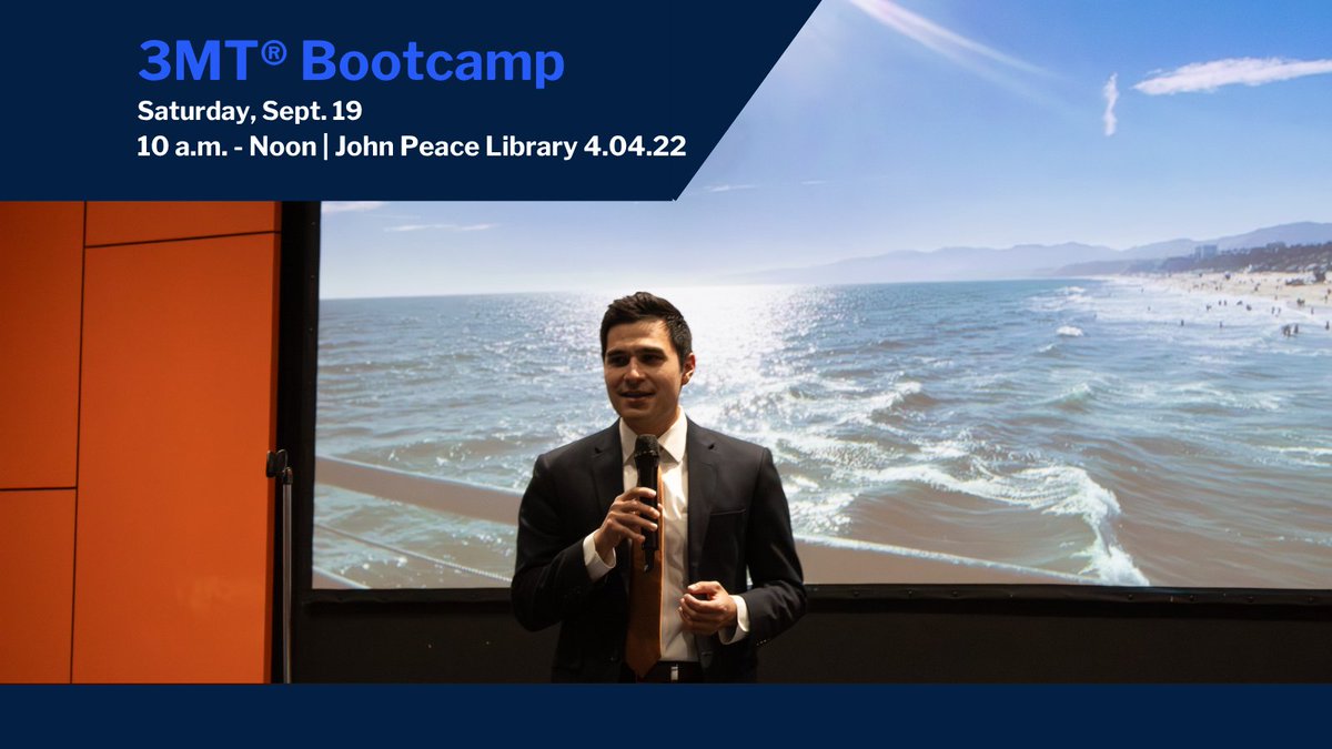 UTSAGradSchool's tweet photo. If you're considering participating in the 3MT Competition in October, register today at https://t.co/HVTykwX6gF for our upcoming bootcamp on Sept. 19! This session is mandatory for participants and offers preparation tips to help you compete. https://t.co/o4H1SutXZH