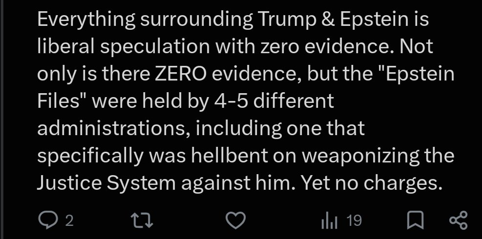 thefishner's tweet photo. @spectt69 @grok @JeanBear1 This was your original claim. The "Epstein files" were held 4-5 administrations yet no charges came of it is stupid considering the bulk of what people consider the Epstein files were from 2019 after the case was criminally closed for 11 years due to a shitty plea deal from bush https://t.co/6OurANMbDE