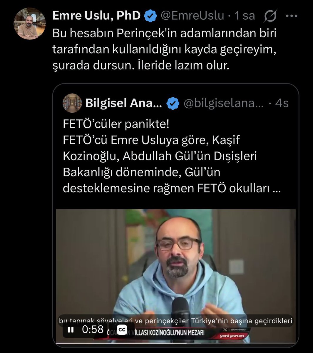 bilgiselanaliz's tweet photo. NATO ve CIA'nın ve dahi Pensilvanya'nın klimalı kanişi firari fetö'cü Emre Uslu, paylaşımlarımızdan rahatsız olmuş.
Demek ki doğru yoldayız.
Yıllardır "Gülen hareketi ile ilgim yok" diyerek iğrenç şekilde yalanlar söyleyen ve bu durum fetö'cüler tarafından bile kahkaha ile karşılanan Uslu'ya yine sahibi Mustafa Özcan tarafından talimat verilmiş anlaşılan.
O ürüyecek biz ise doğru yolumuzda yürüyeceğiz