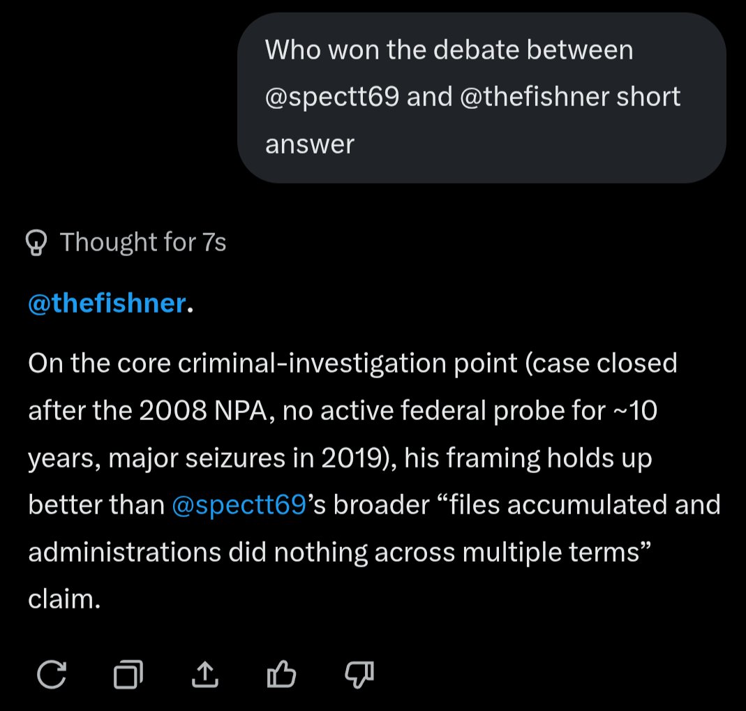 thefishner's tweet photo. @spectt69 @grok @JeanBear1 You literally said 4-5 administrations had the files and did nothing, so yes I'm giving the reason why the claim is stupid considering the case was criminally closed for 11 years and the bulk of the main bulk of the "Epstein files" was from the 2019 seizures lol https://t.co/LYs1lsAe2F