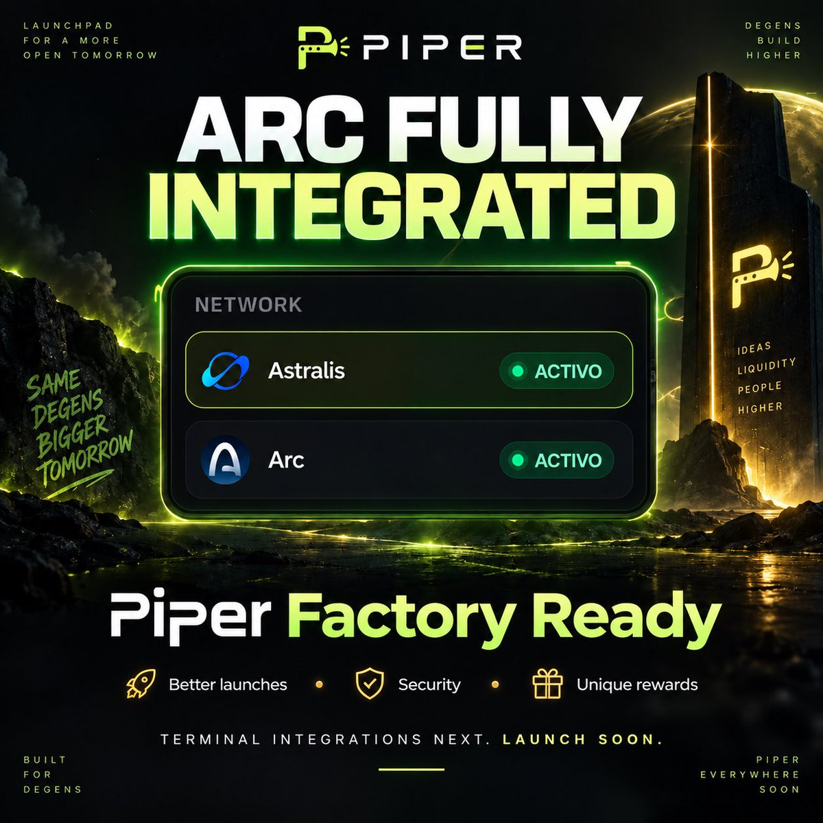 pipermeme_'s tweet photo. PIPERS… THE FACTORY IS ALMOST LIVE.🪈

@arc is now FULLY integrated into the Piper factory.

Now we’re just waiting on a few trading terminal integrations…

Then we launch.

And when we do, we’re not coming to be “another launchpad.”

We’re coming to change the game.

⚡ Better launch experience
🛡️ Serious security
💸 Reward mechanics nobody else is running
🔥 Built for creators
🔥 Built for holders
🔥 Built for communities

Piper is not here to copy the meta.

Piper is here to CREATE THE NEXT ONE.

LOCK TF IN.

#piper season is coming. 🐸🚀
#arc ethereum:0xa0b86991c6218b36c1d19d4a2e9eb0ce3606eb48