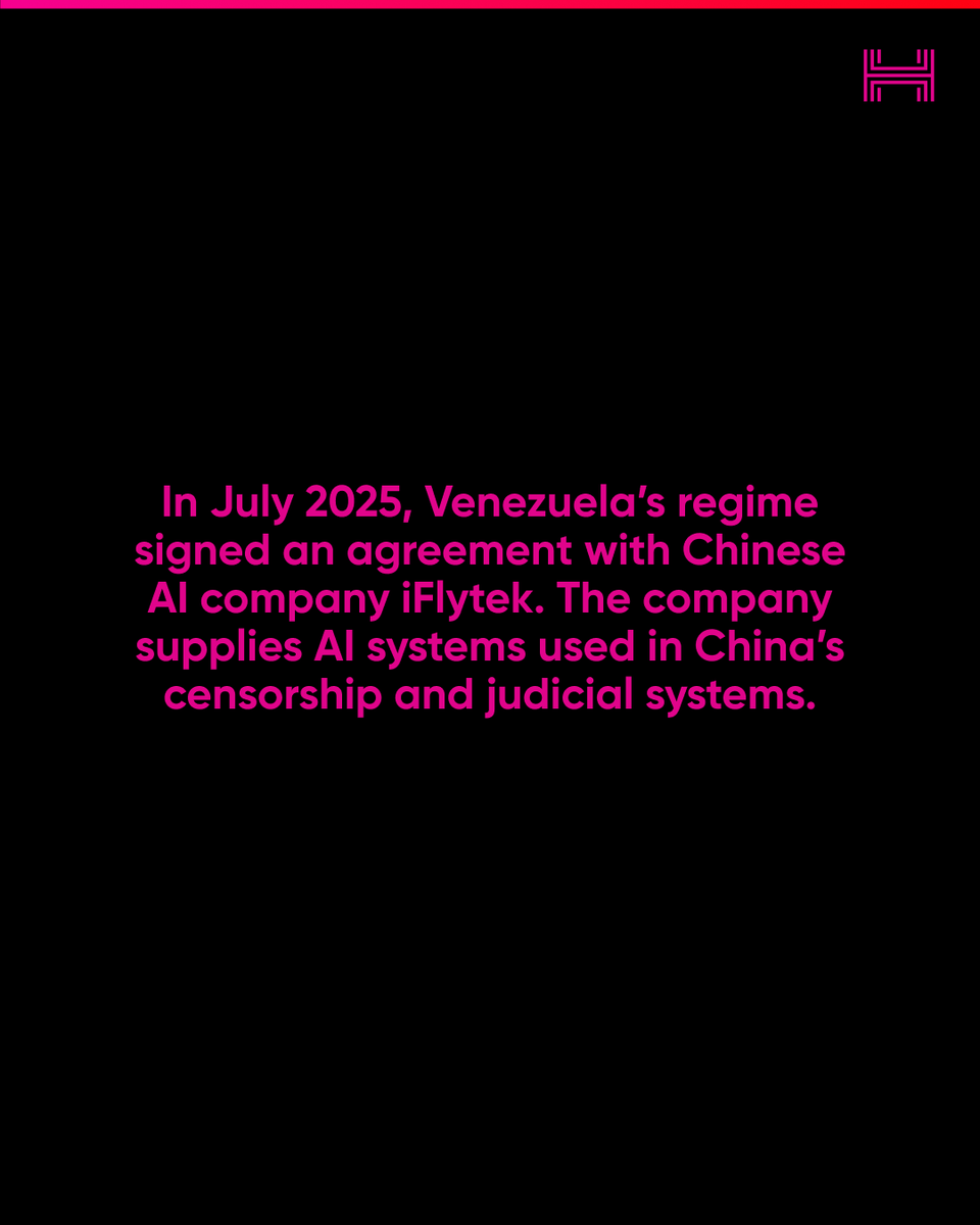 HRF's tweet photo. China's regime already uses a new generation of AI to automate censorship at home. Now Venezuela is poised to import it. https://t.co/cqBHgh7a5j