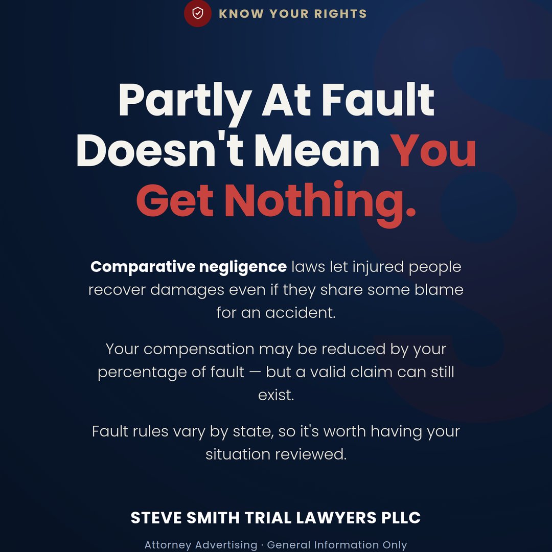 MaineLawyer's tweet photo. Partly at fault for an accident? You may still be able to recover damages. Comparative negligence laws vary by state — know your options. Attorney Advertising. General info only, not legal advice. #InjuryLaw #KnowYourRights https://t.co/cp8Dd4XcJW