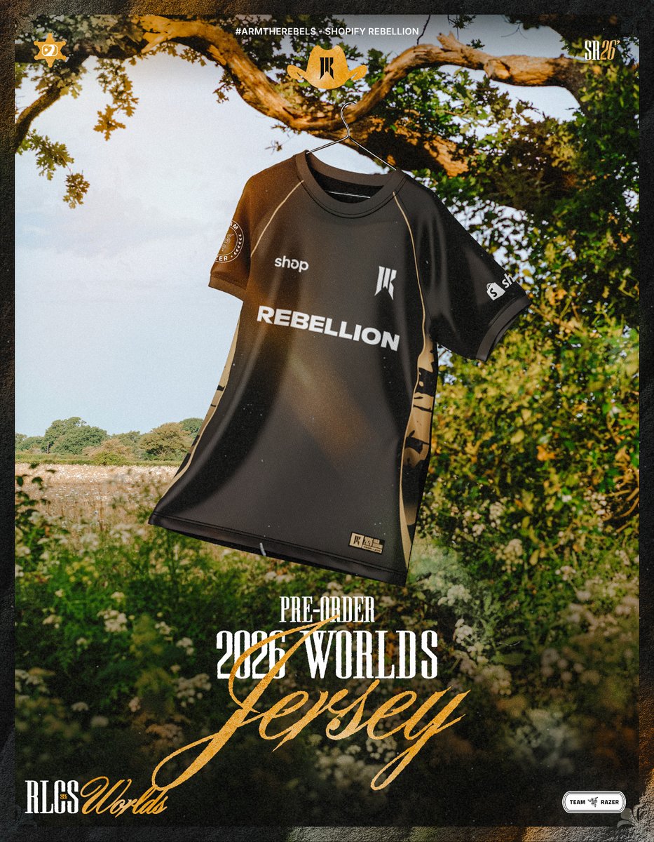 ShopifyRebels's tweet photo. Going Gold for the Championship Season 🏆 
Pre-order the Shopify Rebellion 2026 Worlds jersey below!

https://t.co/YiMxB8ppEU #ArmTheRebels https://t.co/62PqbTrJ2f