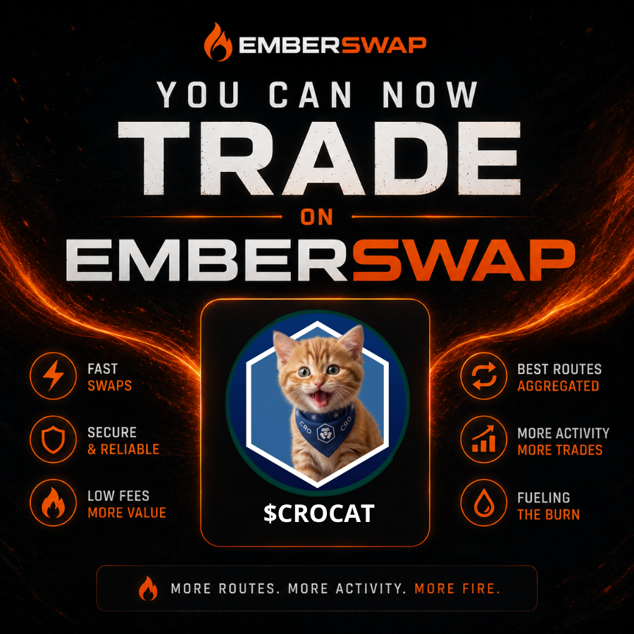 Ember_CRO's tweet photo. 🔥 $CROCAT is now live on EmberSwap.  Fresh off its
@UltApp
launch, $212 can now be traded directly through the Ember terminal on @CronosNetwork.  
https://t.co/7YcqpGqbKz

Cronos market added. Another route opened. Trade smarter. https://t.co/bFwfjQ1tgt