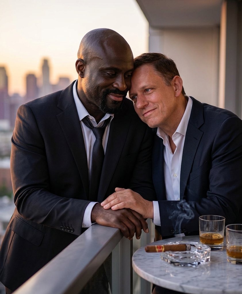 Chaws's tweet photo. @BurtBronx x @peterthiel 😍 

✅ 160iq (Mr. Mensa 2017)
✅ Doing invasive Body Surgeries before @Clavicular0 made it cool 
✅ Is Bisexual
✅  Normally a top, but always down to try something new 👨🏿‍🦲
✅ is negatively titalated by the sound of female laughter

#freeburt https://t.co/iB6rBgboub