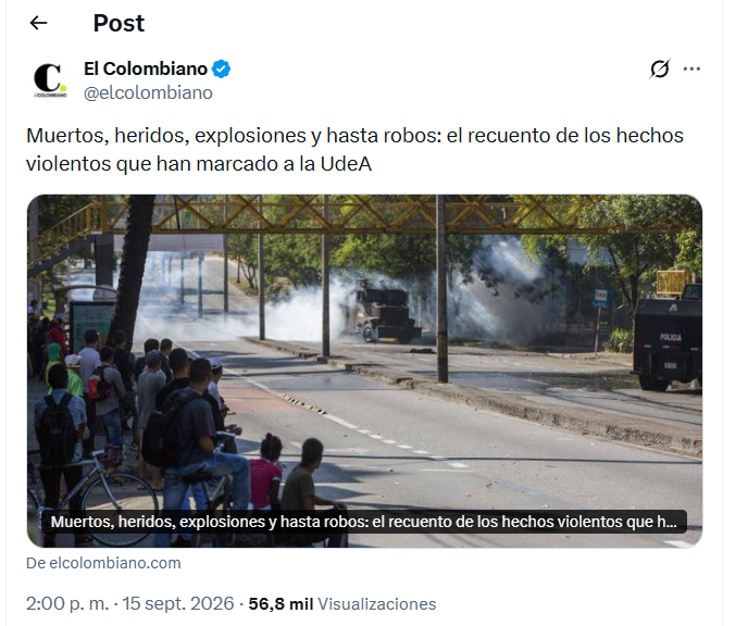 maxgilr's tweet photo. Que vergüenza y que irresponsabilidad lo que hace
@elcolombiano con el prestigio de la @UdeA y con la seguridad de la comunidad universitaria. A qué juegan? A quién le sirve la agenta mediática de la estigmatización? Asumiran la responsabilidad de las consecuencias de esto? https://t.co/GQZg7XDzEj