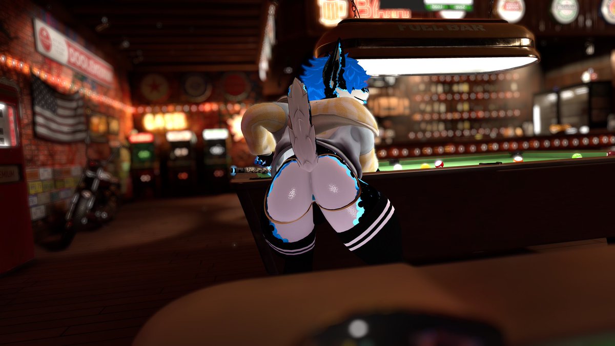 CordlessSiren's tweet photo. Have some drinks…a game of pool. Anything could happen at the bar right? He doesn’t bite~ 

#nsfw #vrchat #vrchatphoto #femboy #fluffgan #furry #ass #lewd https://t.co/dj7sD9hPAi
