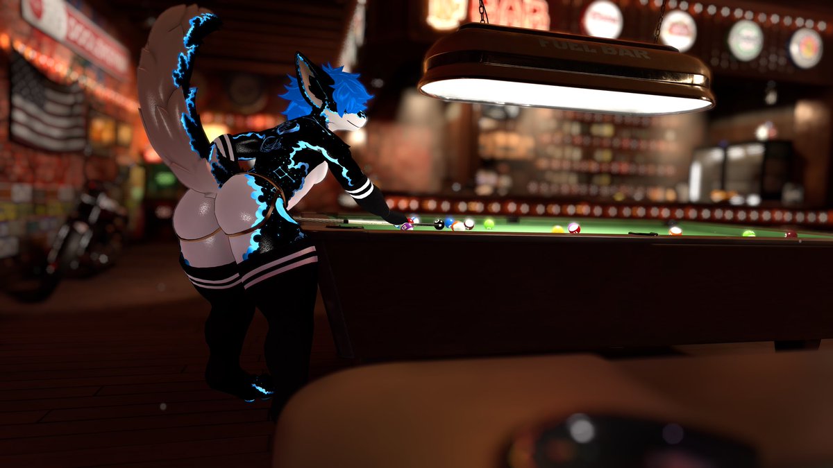 CordlessSiren's tweet photo. Have some drinks…a game of pool. Anything could happen at the bar right? He doesn’t bite~ 

#nsfw #vrchat #vrchatphoto #femboy #fluffgan #furry #ass #lewd https://t.co/dj7sD9hPAi