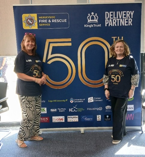 PeteJamiesonDWP's tweet photo. #KirkbyJobcentre DEA Lynn &amp; Senior Lead Sharon joined @MerseyFire to celebrate 50 years of The @KingsTrust Programme.  From live demonstrations to training exercises, the event showcased support helping young people gain skills, confidence, and opportunities. Amazing work! 🚒 👑 https://t.co/NHBHwNfguQ