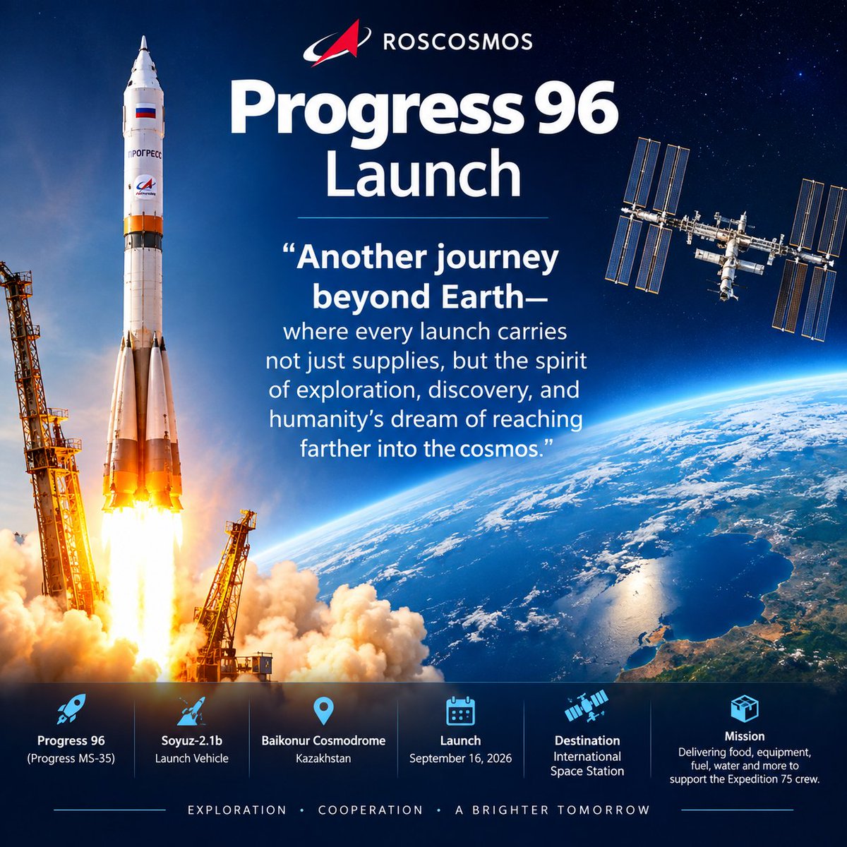 Peter_Addi's tweet photo. 🚀 Progress 96 Launch - 09-16
“Another journey beyond Earth—where every launch carries not just supplies, but the spirit of exploration, discovery, and humanity’s dream of reaching farther into the cosmos. 🌍🚀✨”
#Progress96 #SpaceExploration #Spaceflight https://t.co/wZGjttfmeb
