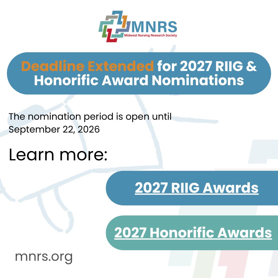 MidwestNursing's tweet photo. ⏰ DEADLINE EXTENDED TO SEPT 22! ⏰
The MNRS Honorific &amp; RIIG Awards celebrate outstanding contributions in nursing research, education, &amp; leadership. Nominate yourself or a colleague today! 

RIIG Awards: https://t.co/ZEhtQxsHSA 
Honorific Awards: https://t.co/zz65Wfqeca 
#MNRS https://t.co/vurHjTbVeE
