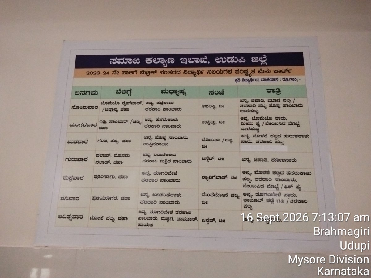 DBRGTUdupi's tweet photo. Dinner 
16-09-26
#SocialAudit_SWDMeals #SocialWelfare_Karnataka https://t.co/iEm4VKIywm
