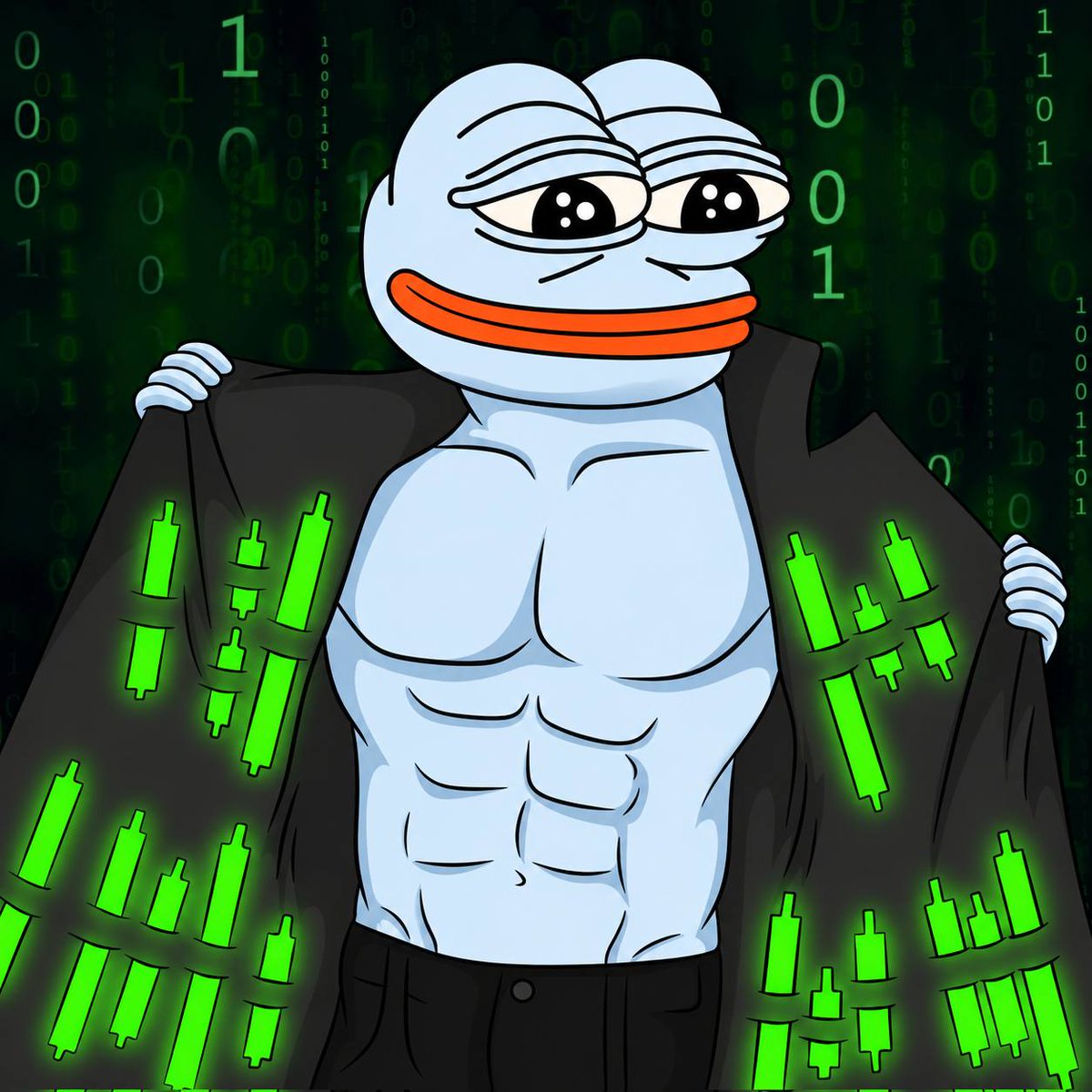MoontoshiX's tweet photo. ArcPepe opens the coat… nothing but green candles underneath. 📈 https://t.co/e20rsfYR5f