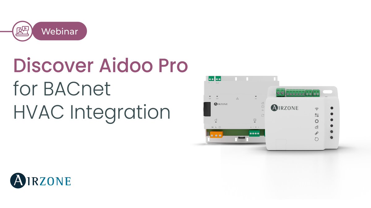 AirzoneControl's tweet photo. 🎓 Missed our webinar? The recording is now available. 📚

See how the Aidoo Pro Family brings inverter mini-split &amp; VRF units into BACnet-based BMS platforms, with plug &amp; play simplicity and no need to replace your existing equipment. 💡

▶️ https://t.co/T9Dt9DORII https://t.co/9P6xI1Gxvb