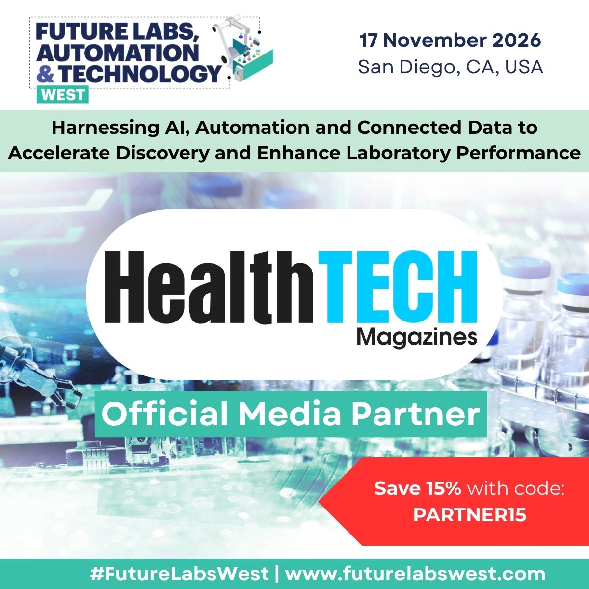 HTMagazines's tweet photo. We are happy to be an official media partner for the Future Labs, Automation and Technology Summit West 2026 (17 November, San Diego).
Join experts from Pfizer, Roche, and more in sharing strategies to harness AI, adoption and connected data https://t.co/QPQu0TACtZ https://t.co/HhmacBtbI7
