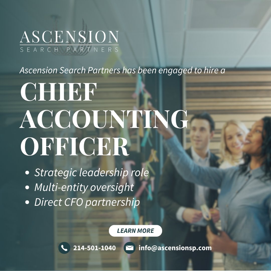 ascension_sp's tweet photo. @Ascension_sp has been engaged to identify a Chief Accounting Officer for a private equity-backed industrial platform undergoing significant growth and acquisition activity.
#ChiefAccountingOfficer #PrivateEquity  #ExecutiveSearch #AscensionSearchPartners https://t.co/tPiwzSmTSf