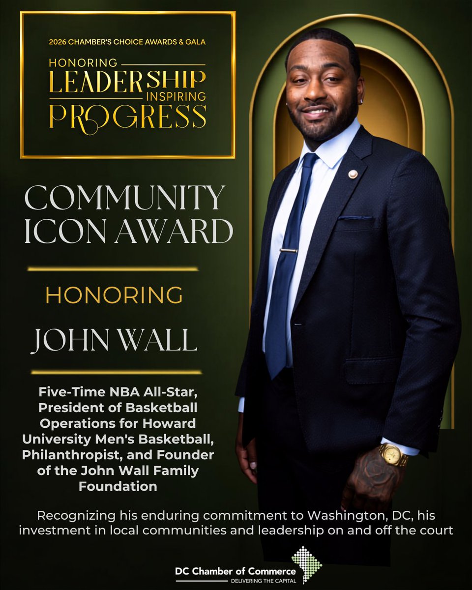 dcchamber's tweet photo. 🏆 Introducing the DC Chamber’s new Community Icon Award! We’re proud to name five-time @NBA All-Star and longtime DC community champion @JohnWall as our inaugural honoree.

Join us Nov. 13. Tickets coming soon!

Learn more: https://t.co/rJ8pqdU4Vf

#DCChamber #JohnWall https://t.co/1vjOugUQQE