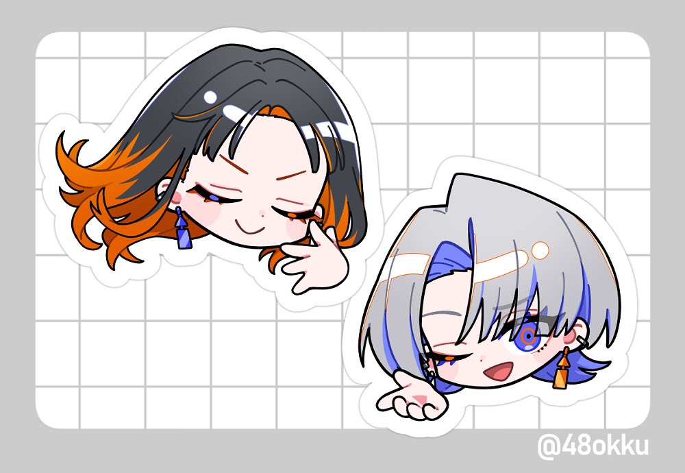 48okku's tweet photo. こちらのステッカー用イラスト担当しています！！よろしくお願いします！！🧡💙 https://t.co/kRs8q4pQTH
