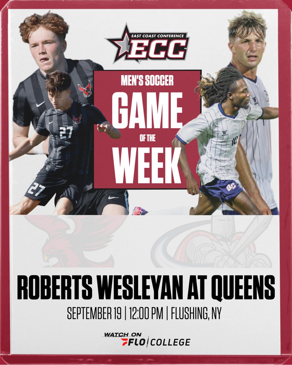 ECCSports's tweet photo. 𝐆𝐀𝐌𝐄 𝐎𝐅 𝐓𝐇𝐄 𝐖𝐄𝐄𝐊: 𝐌𝐄𝐍'𝐒 𝐒𝐎𝐂𝐂𝐄𝐑

⚽️ Roberts Wesleyan at Queens 
💻 https://t.co/hIJlOnfpIY
📆 September 19
⏰ 12:00 PM
📍 Flushing, NY
🏟️ Varsity Soccer Field
🔗 https://t.co/yoIOJRcvyt https://t.co/y63l27WN6K