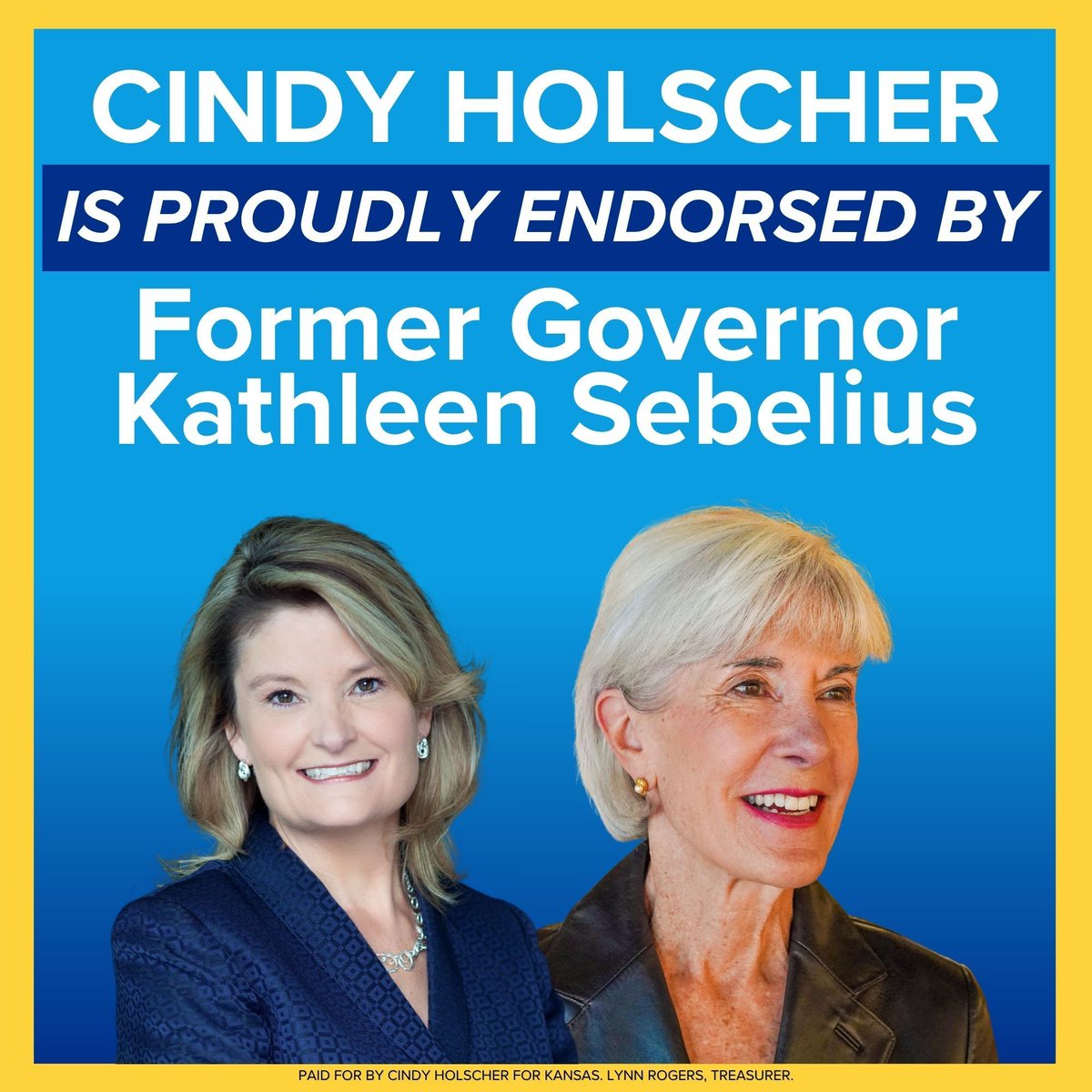 cindy4kansas's tweet photo. I am deeply honored to have Governor Kathleen Sebelius’s support in this race. She showed Kansas what strong, pragmatic leadership looks like, spending her career expanding access to affordable care and making life better for Kansas families. I’m ready to follow in her footsteps. https://t.co/GWBnu1z8t4