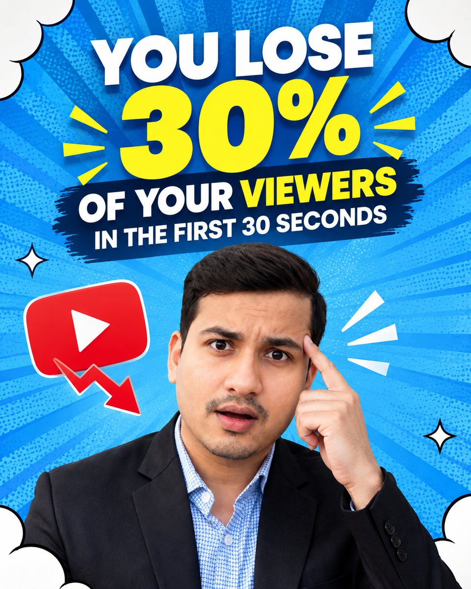 md_rasel1m's tweet photo. YouTube's own data shows the average video loses 30%+ of viewers in the first 30 seconds.
In 2026, with Shorts and TikTok flooding every feed, you have less than 10 seconds to prove you're worth watching.

📩 Contact me
📞 WhatsApp: +8801833991701
Email: mdrasel14056@gmail.com https://t.co/4O3KxPJA3N