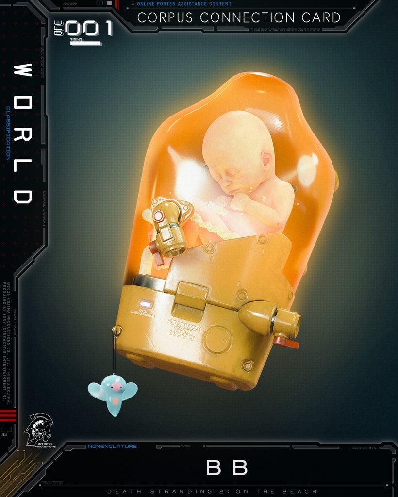 Kojima_Hideo's tweet photo. ┏━━━━━━━━━━━━━━━━━━┓
┃ 🂠 CORPUS CONNECTION CARD
┃ Card No. WLD001｜BB
┗━━━━━━━━━━━━━━━━━━┛

#CCC #CorpusConnectionCard #DeathStranding2 https://t.co/XapgK2ujgy