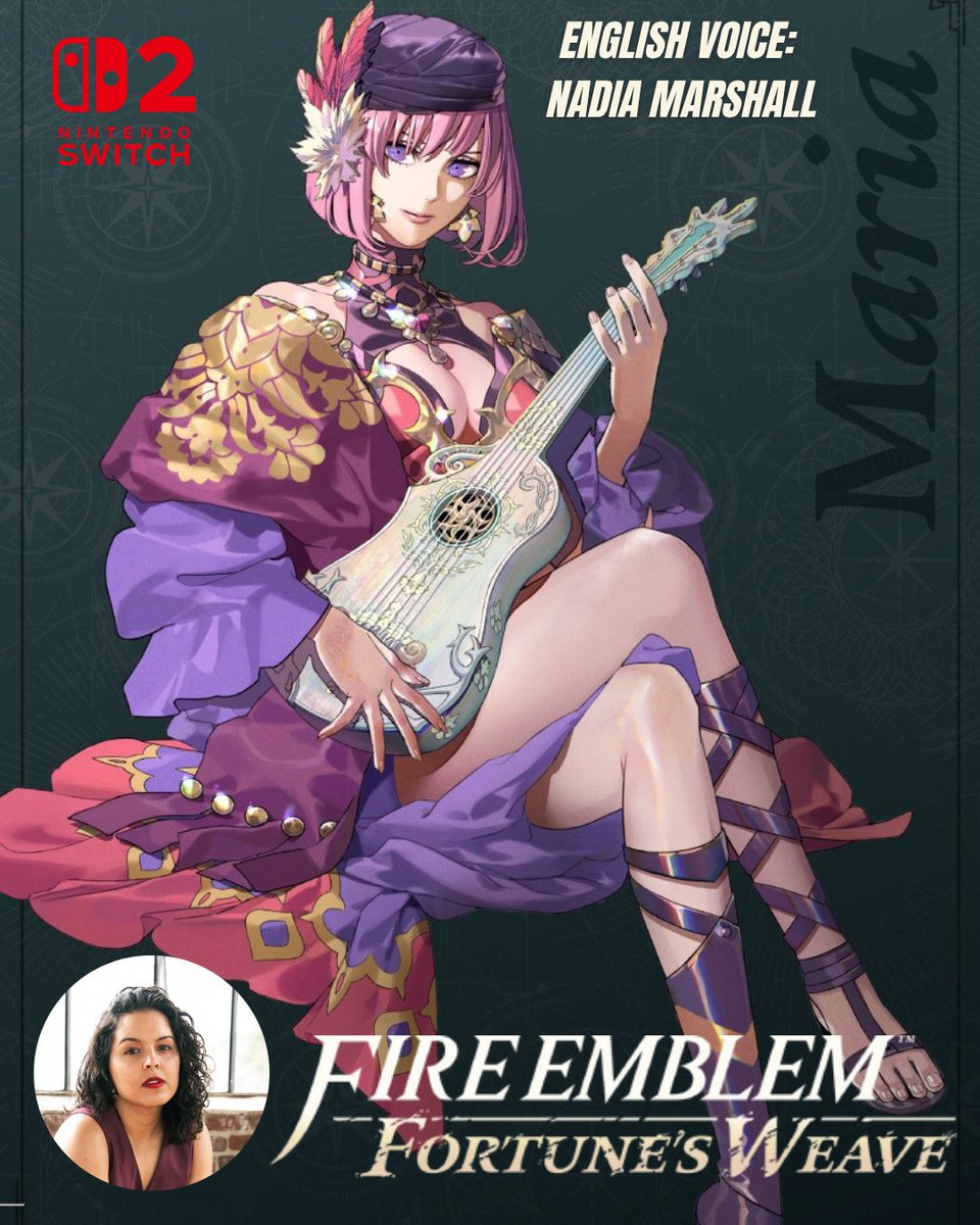 voicesbynadia's tweet photo. Honoured to be the English voice of the mysterious Maria in Fire Emblem: Fortune's Weave!  
Thank you to @Cupofteaprod and Nintendo for bringing me on board this stacked cast, @WritingMadness for your amazing direction, and to my agents @AtlasTalent. 
#fireemblemfortunesweave https://t.co/bFxOEIgzoU