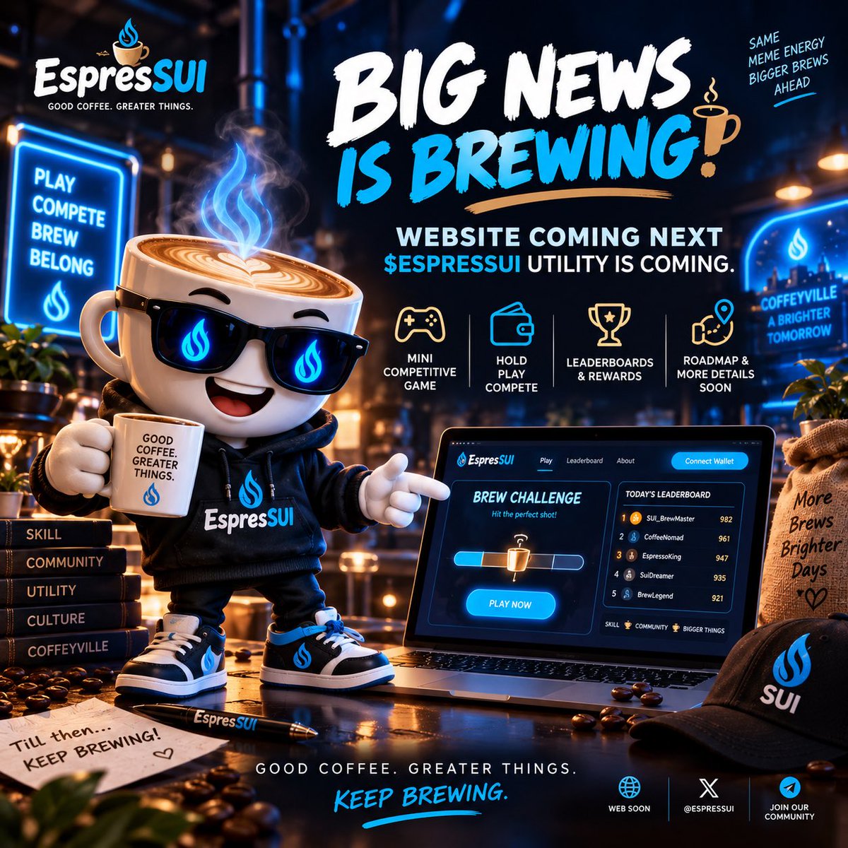 EspresSui's tweet photo. ☕💧 BIG NEWS IS BREWING.

$ESPRESSUI is evolving beyond the meme.

🌐 Website coming next 🎮 Mini competitive game 🏆 Leaderboards &amp; rewards ☕ Real utility for $ESPRESSUI

Hold. Play. Compete.
Full details + roadmap coming soon. 👀
Good Coffee. Greater Things. ☕ https://t.co/gsG7sLfHXm